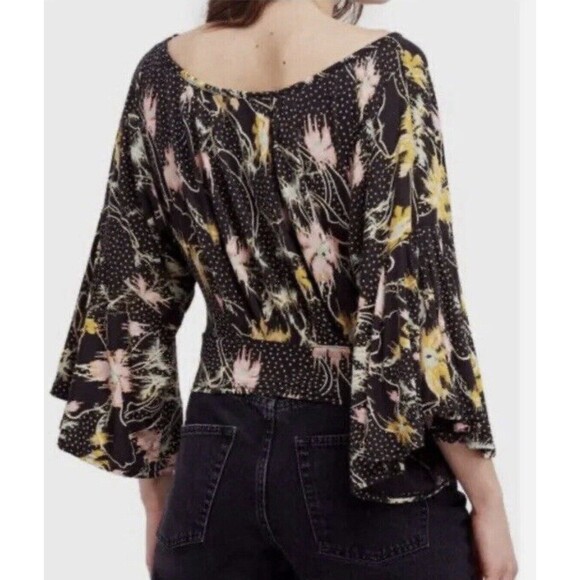 Free People Size M Last Time Floral Draped Blouse Boho Goth Whimsigoth Festival - Picture 7 of 14